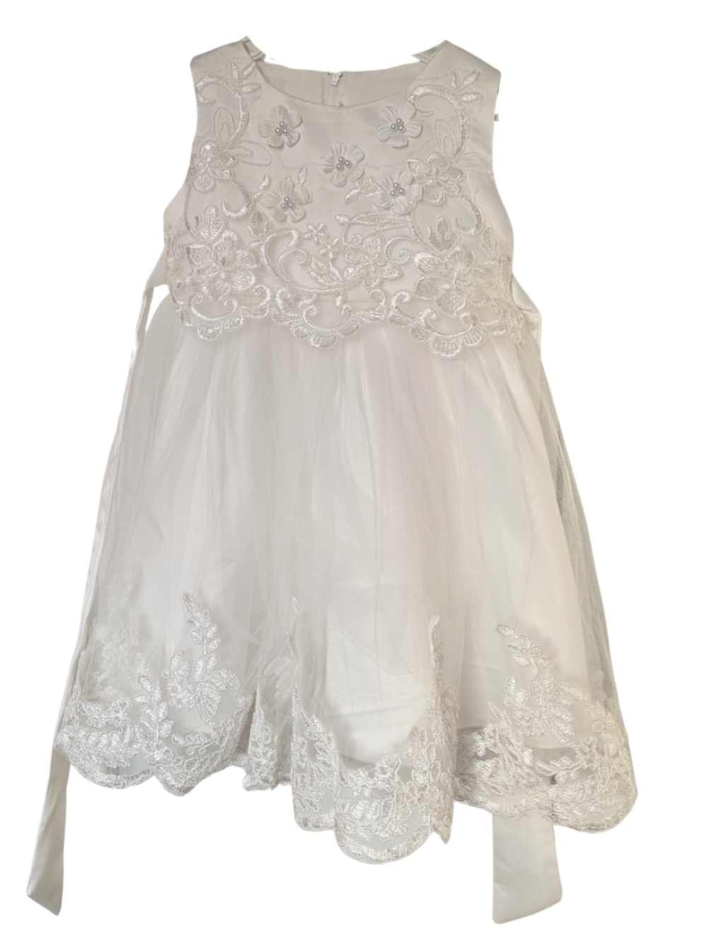 White Embroidered Tulle Flower Girl / Baptism / Confirmation Dress